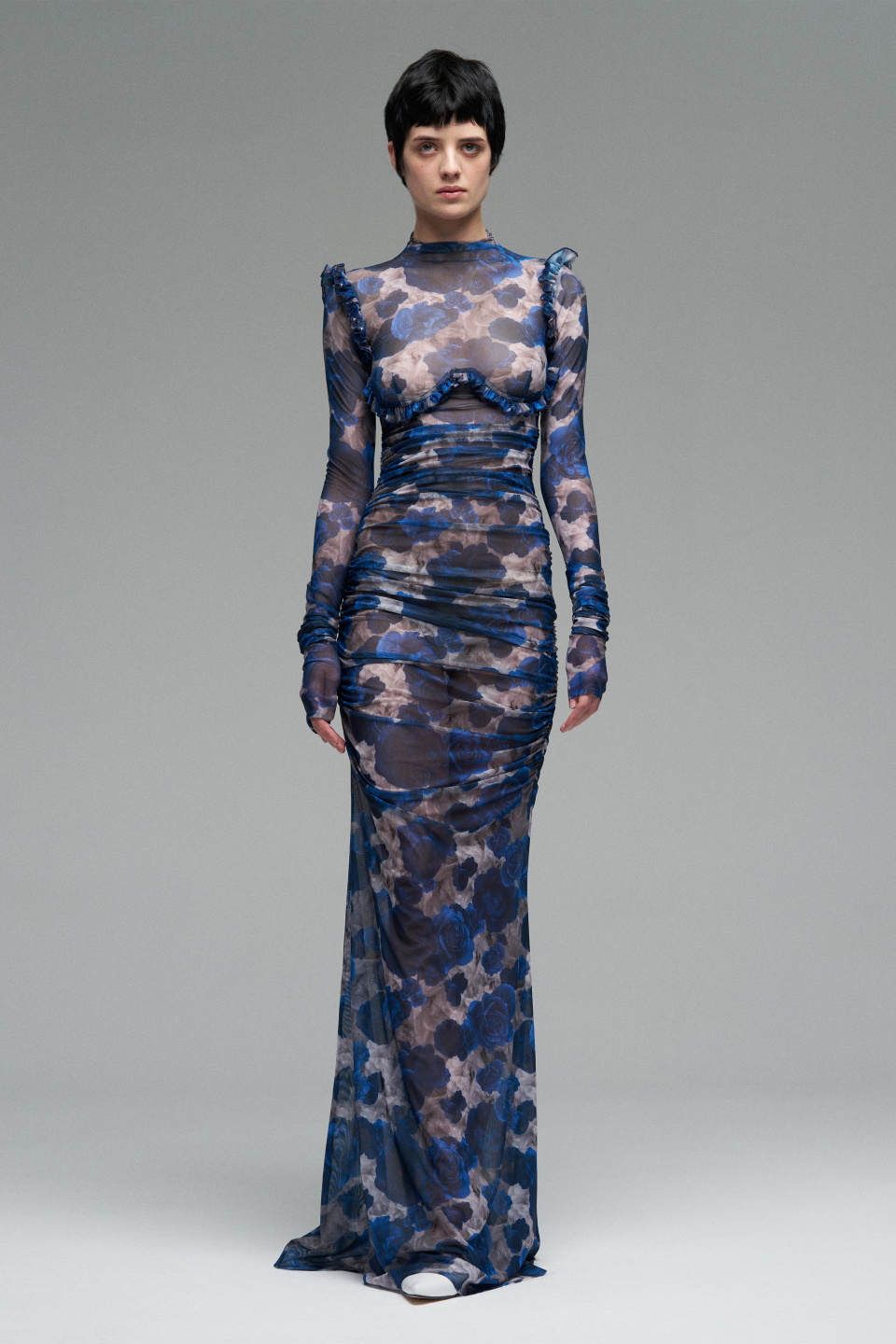 Платье с драпировкой из эластичной сетки, фото 1