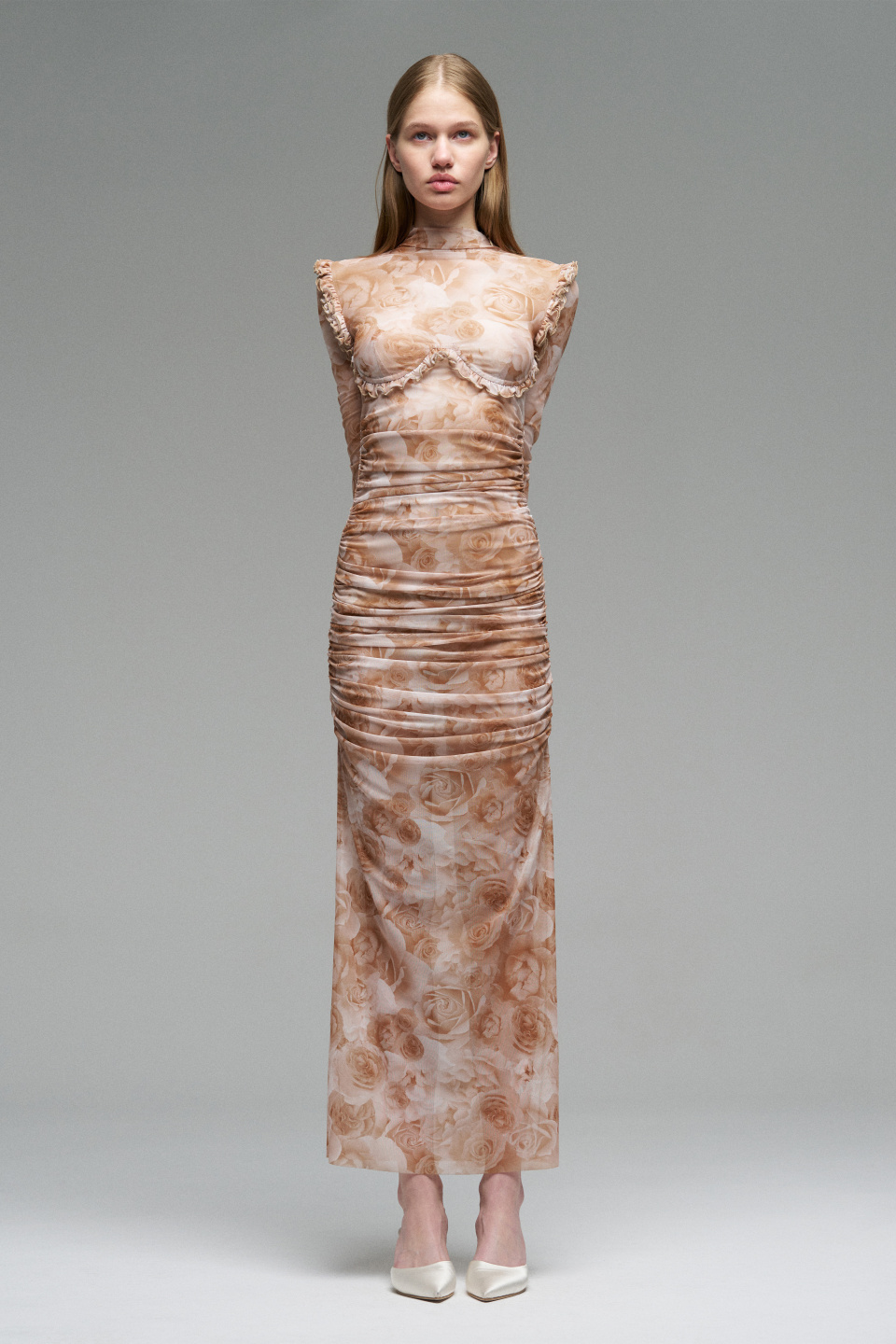 Платье с драпировкой из эластичной сетки, фото 1